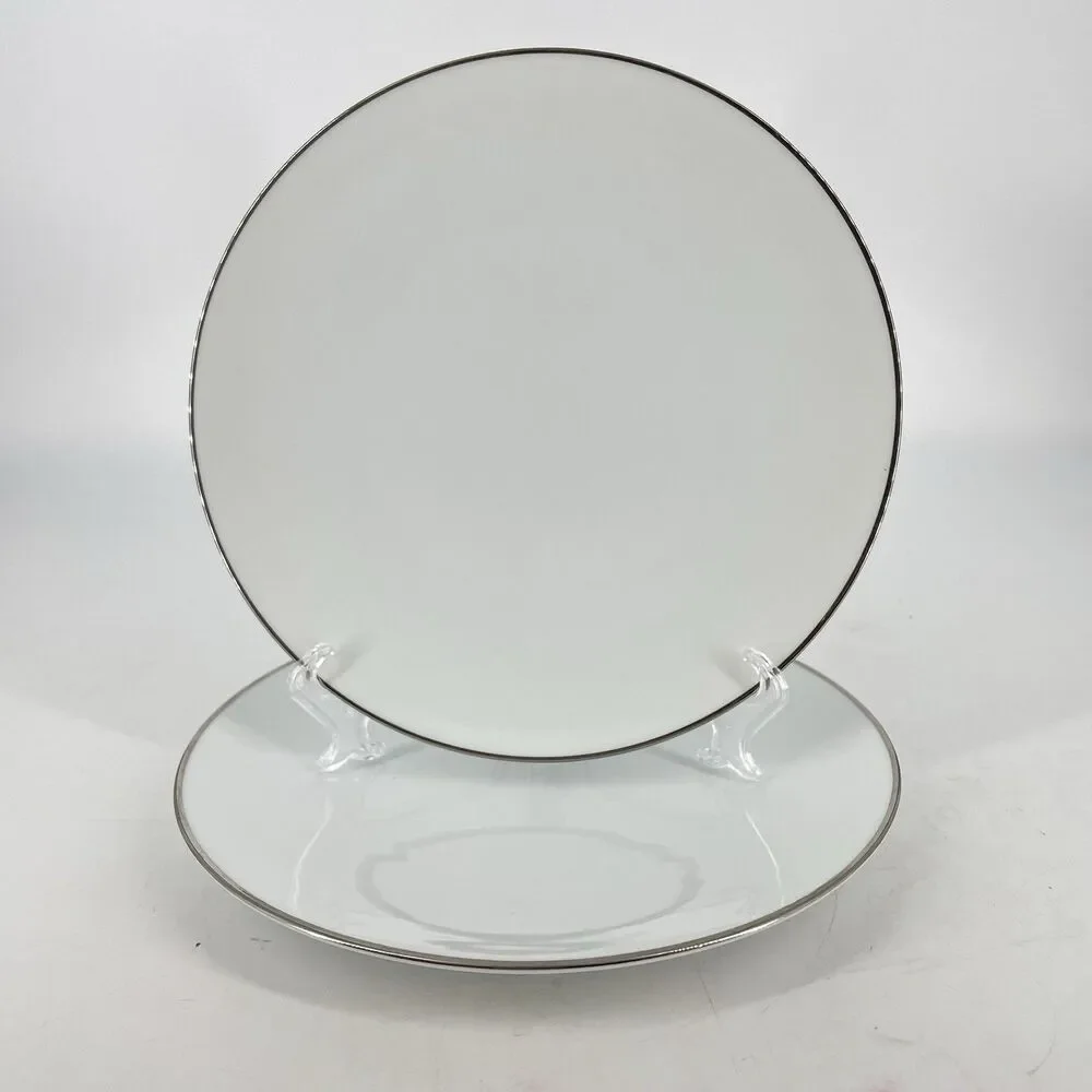 Noritake Fremont Salad Plates 8.25” Set of 2 White Porcelain Platinum Trim Japan
